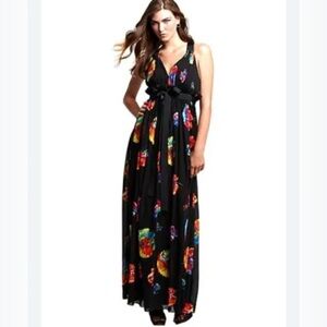 Jill Stuart Dress Printed Gown Pleated V Neck size 8